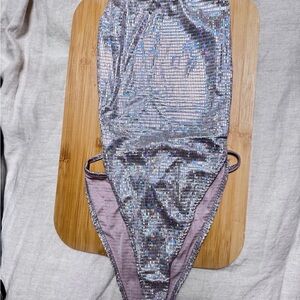 Fashion Nova Silver One Piece Swimsuit